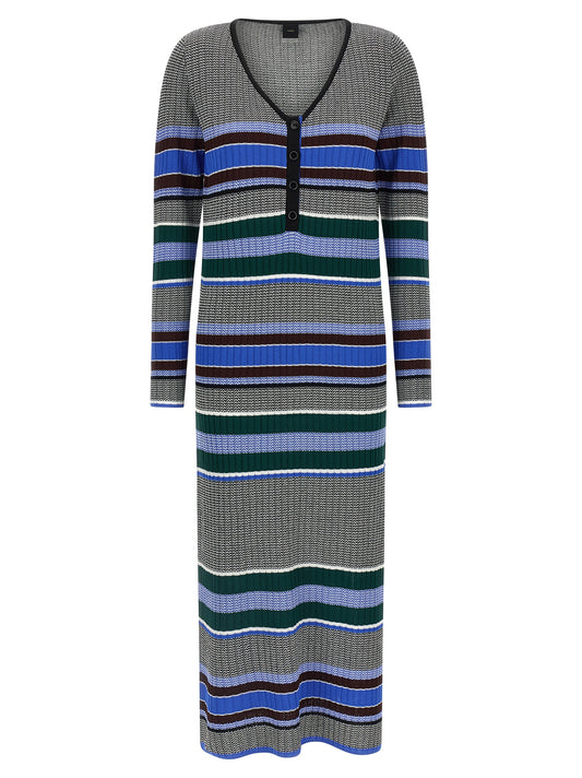 Dress by PINKO for women in polyamide viscose multicolor & striped features an eye catching silhouette with a sophisticated v-neck split neckline, elegant long-sleeve, and a refined maxi long for a eye catching aesthetic.