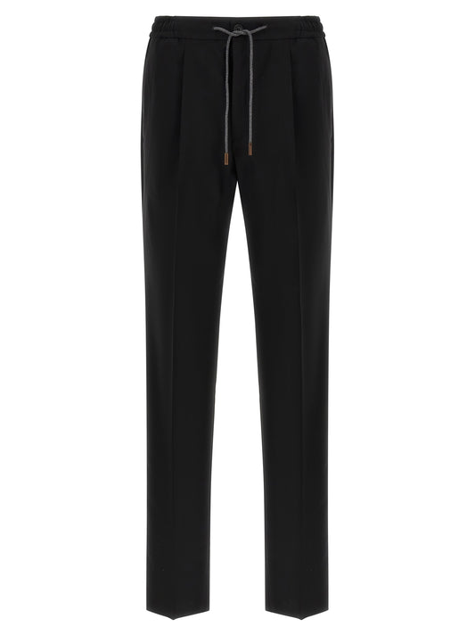 Trousers by Incotex for men in plush virgin wool black features an sartorial silhouette, showcasing a precise straight-leg & relaxed-fit and long with a sartorial for a refined look.