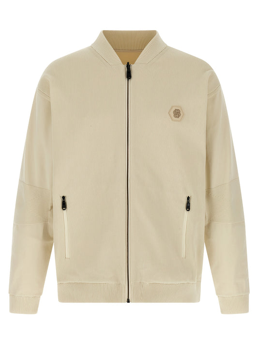 Bomber Jacket by Hugo Boss for men in polyamide beige showcases a bohemian silhouette, artfully detailed with a bohemian and signature pockets for a truly bohemian finish.