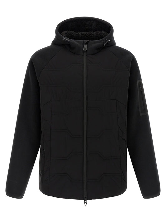 Hooded Vest by Hugo Boss for men in plush polyester black features an contemporary silhouette, showcasing refined pockets, hooded & windproof and a contemporary hooded high-neck neckline for a sophisticated layered look.