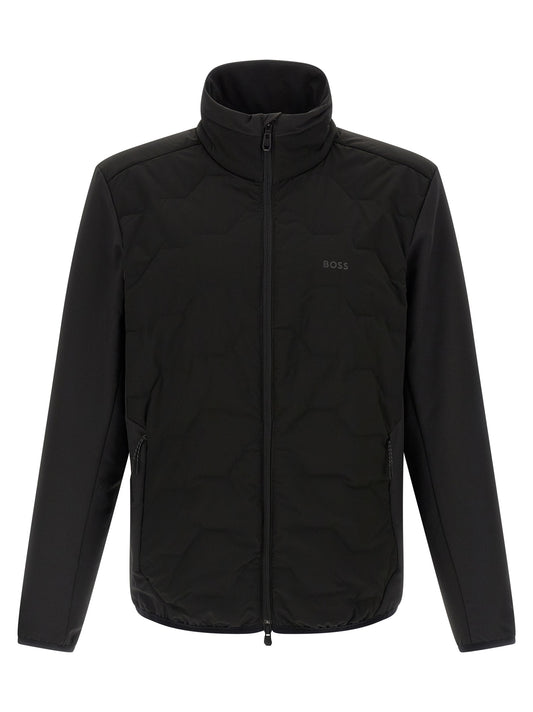 Windbreaker Jacket by Hugo Boss for men in stretch polyamide black showcases a modern silhouette, integrating pockets & windproof and a modern high-neck neckline for a sophisticated finish.