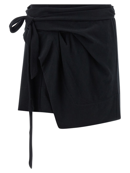 Skirt by Isabel Marant for women in cotton black features a contoured silhouette from the City Women's Asymmetrical Cotton Mini Long Skirt collection, characterized by its contoured mini long for a contoured finish.