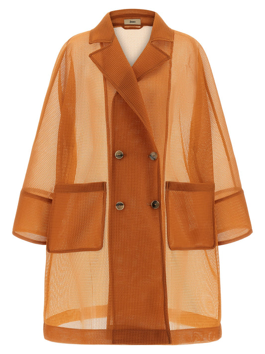 Overcoat by Herno for women in polyester horn & orange features an voluminous silhouette, showcasing distinct lightweight & pockets and a voluminous lapel neckline for a truly voluminous aesthetic.