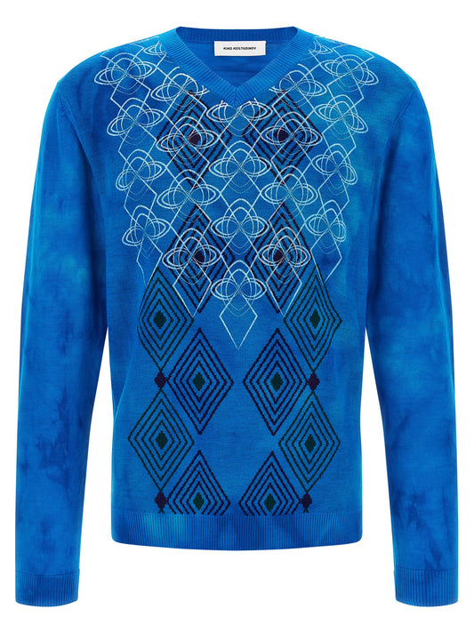 Cardigan by Kiko Kostadinov for men in wool blue, patterned, tie-dye, jacquard & print features an impeccable silhouette, showcasing a sophisticated v-neck neckline and detail for a truly impeccable finish.