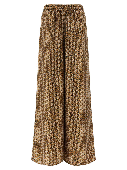 Casual Pants by Max Mara for women in silk twill brown, patterned & print features a polished silhouette with a polished straight-leg & wide, reaching a polished long and finished with a polished high rise.