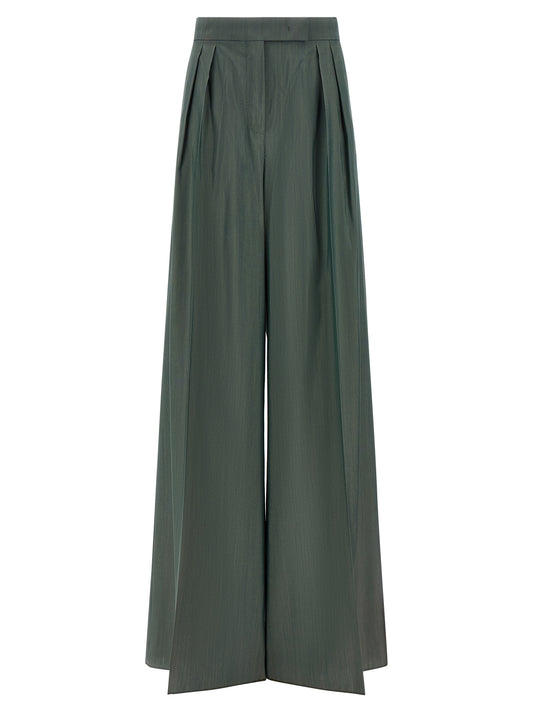 Trousers by Max Mara for women in virgin wool & silk bicolour & green features a tailored silhouette with a tailored straight-leg, defined by its long and a sophisticated .