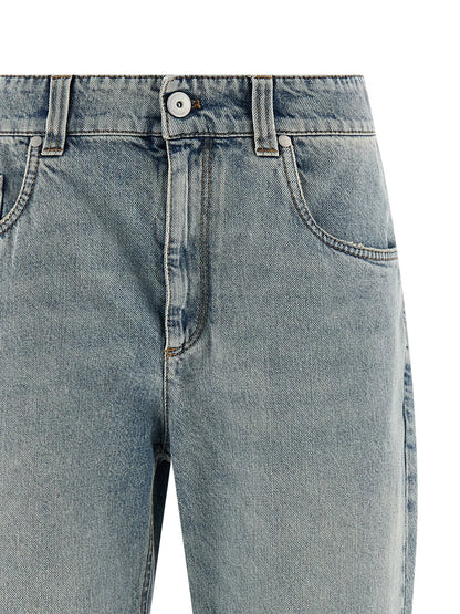 Jeans by Brunello Cucinelli for women in cotton denim light-blue features a refined silhouette with a refined straight-leg & relaxed-fit, defined by a high rise and a refined long for a refined finish.