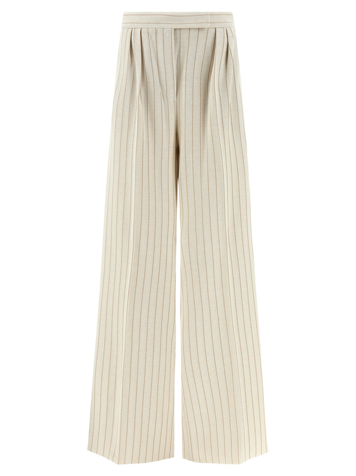Trousers by Max Mara for women in cotton white & pinstripe features a artisanal silhouette, showcasing a sophisticated wide with a long and high rise for a artisanal finish.