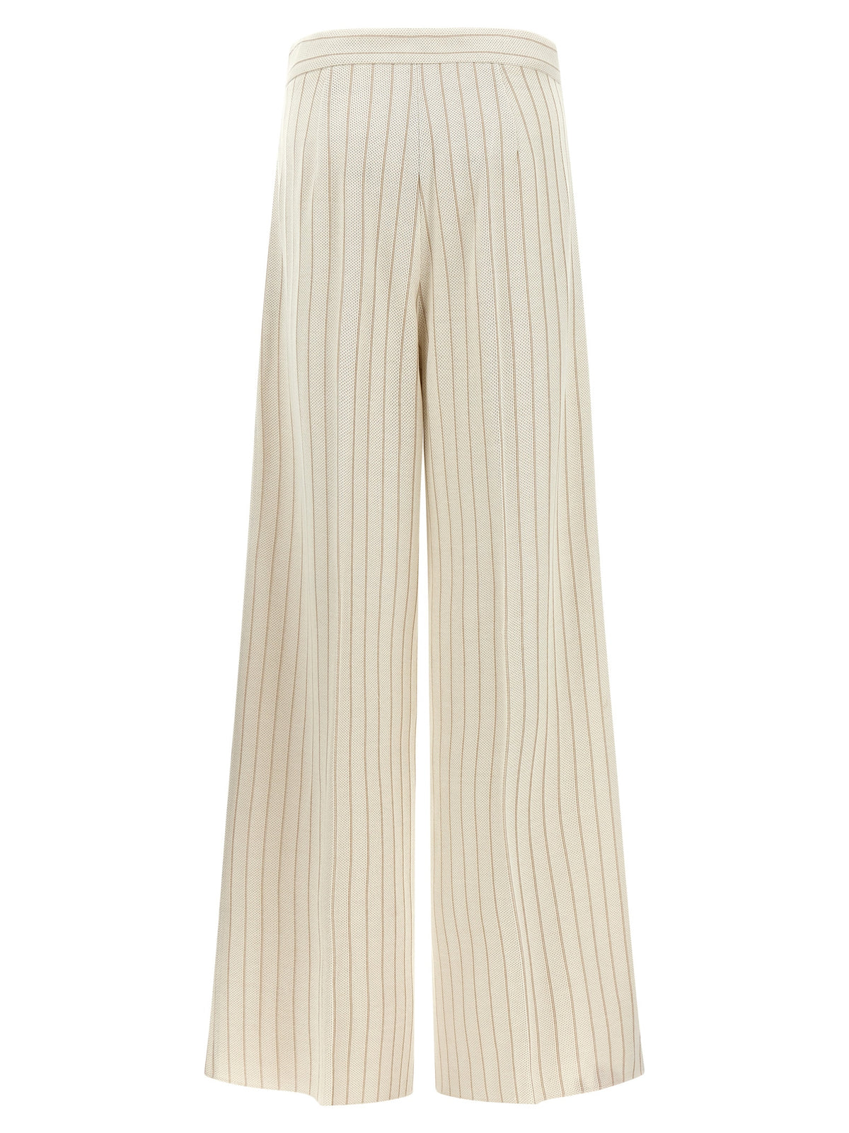 Trousers by Max Mara for women in cotton white & pinstripe features an sartorial silhouette, showcasing a precise wide and long with a sartorial high rise for a refined look.
