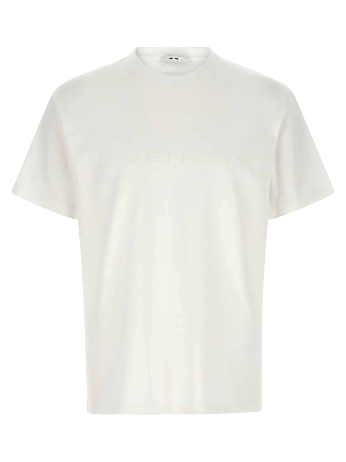T-Shirt by Givenchy for men in cotton & silk white & jacquard showcases a fashionable silhouette, elegantly detailed with a fashionable short-sleeve and crew neckline for a sophisticated, high-fashion look.