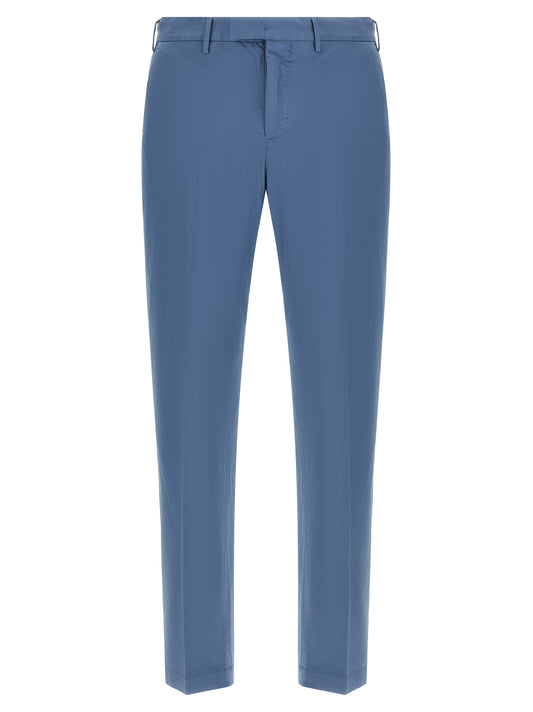 Casual Pants by PT Torino for men in stretch cotton light-blue features an sartorial and long with a mid rise cut for a sartorial finish.