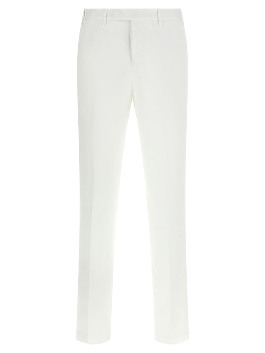 Trousers by PT Torino for men in stretch cotton white features a sculptural silhouette, showcasing a sculptural and long with a sophisticated mid rise for a sculptural finish.