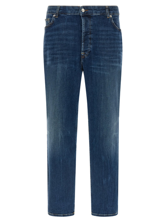Jeans by Department 5 for men in stretch denim cotton polyester blue & patterned features an refined tailoring silhouette, showcasing a premium cropped with a mid rise and cropped cut for a refined tailoring look.