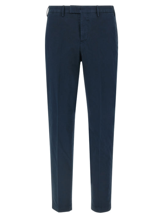 Casual Pants by PT Torino for men in stretch cotton blue features an refined tailoring silhouette, showcasing a premium with a mid rise and long cut for a refined tailoring look.