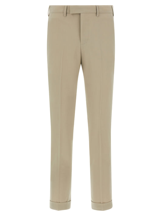 Trousers by PT Torino for men in virgin wool beige presents a smart silhouette, meticulously detailed with a smart , a smart long, and a smart mid rise.