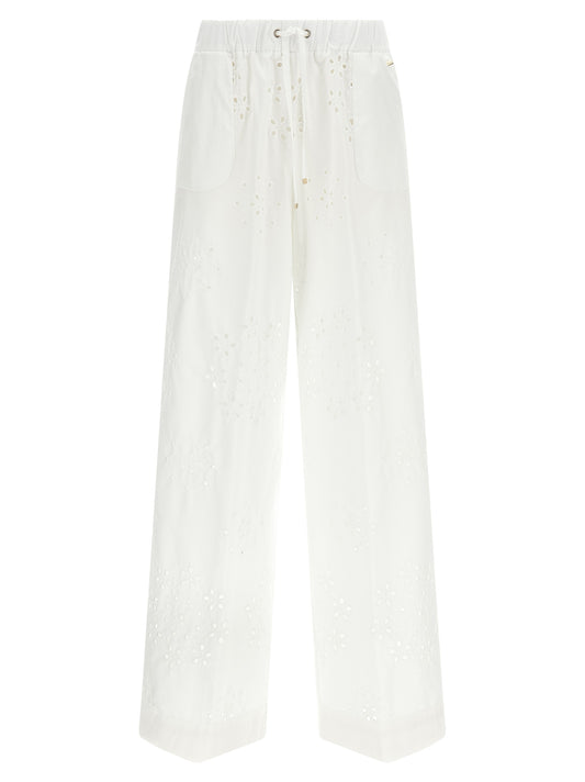 Casual Pants by Herno for women in cotton polyester white & patterned features a polished silhouette with a polished straight-leg & wide, reaching a polished long and finished with a polished .