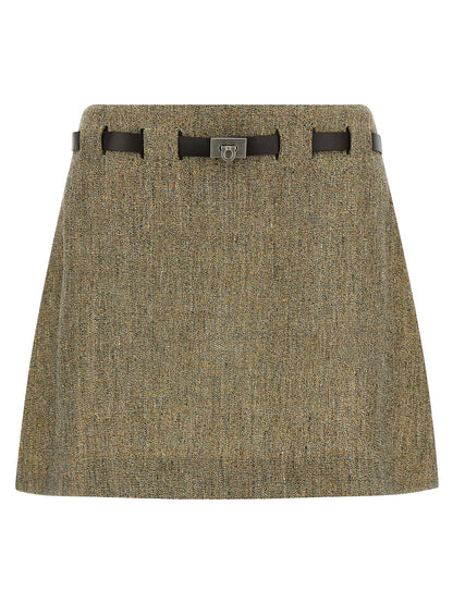 Ferragamo Multicolor Linen Long Skirt