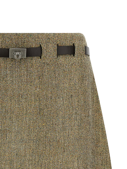 Ferragamo Multicolor Linen Long Skirt