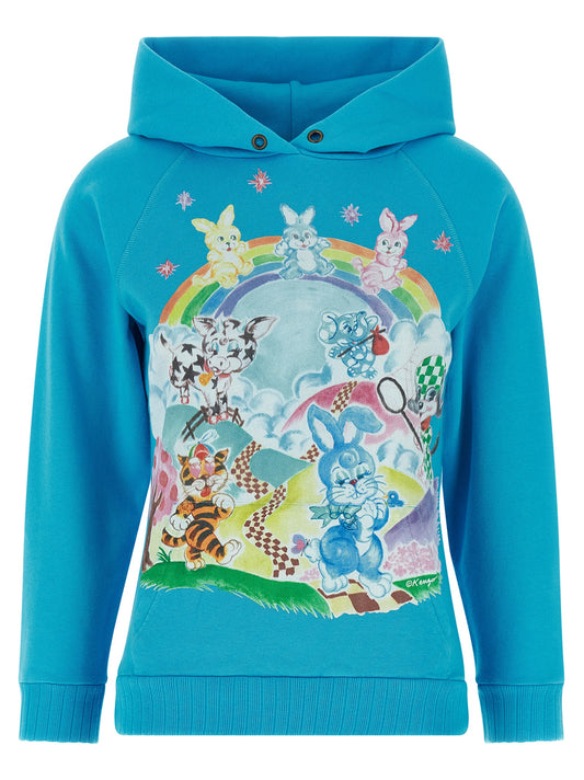 Sweatshirt Hoodie by Kenzo for women in cotton light-blue & print showcases a city-ready silhouette, artfully detailed with a signature hooded neckline and for a city-ready finish.