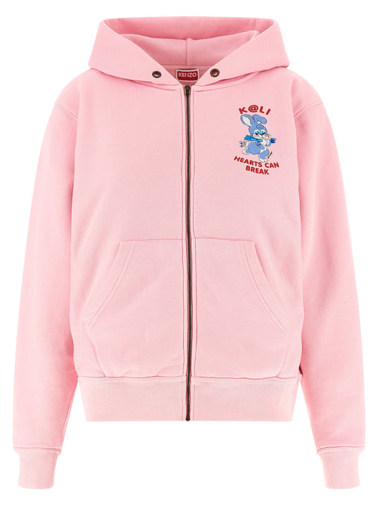 Sweatshirt Hoodie by Kenzo for women in cotton multicolor, pink & print features an dramatic silhouette, showcasing a sophisticated hooded neckline and dramatic for a refined, modern aesthetic.