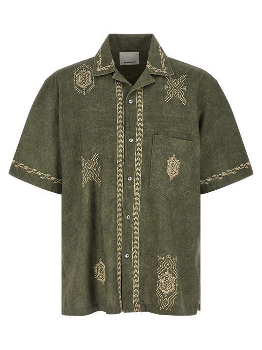 Blouse by Isabel Marant for men in cotton bicolour & green showcases a sleek silhouette, elegantly detailed with a sleek and short-sleeve for a sleek finish.