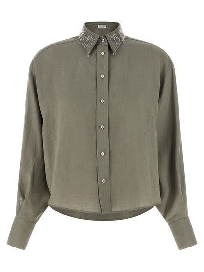 Brunello Cucinelli Bicolor Linen Blouse