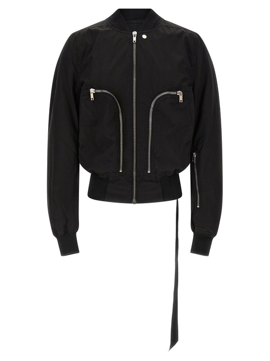 This Bomber Jacket by DRKSHDW for men in cotton black exhibits a edgy silhouette, meticulously detailed with functional and a edgy high-neck neckline for a edgy finish.