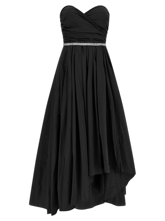 Dress by PINKO for women in polyester black features an eye catching silhouette with a sophisticated split sweetheart neckline, elegant , and a refined long for a eye catching aesthetic.