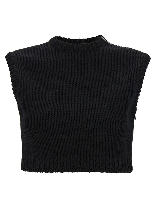 Cardigan by Max Mara for women in cotton black showcases a captivating silhouette, artfully detailed with a captivating sleeveless and crew neckline for a truly sophisticated captivating look.
