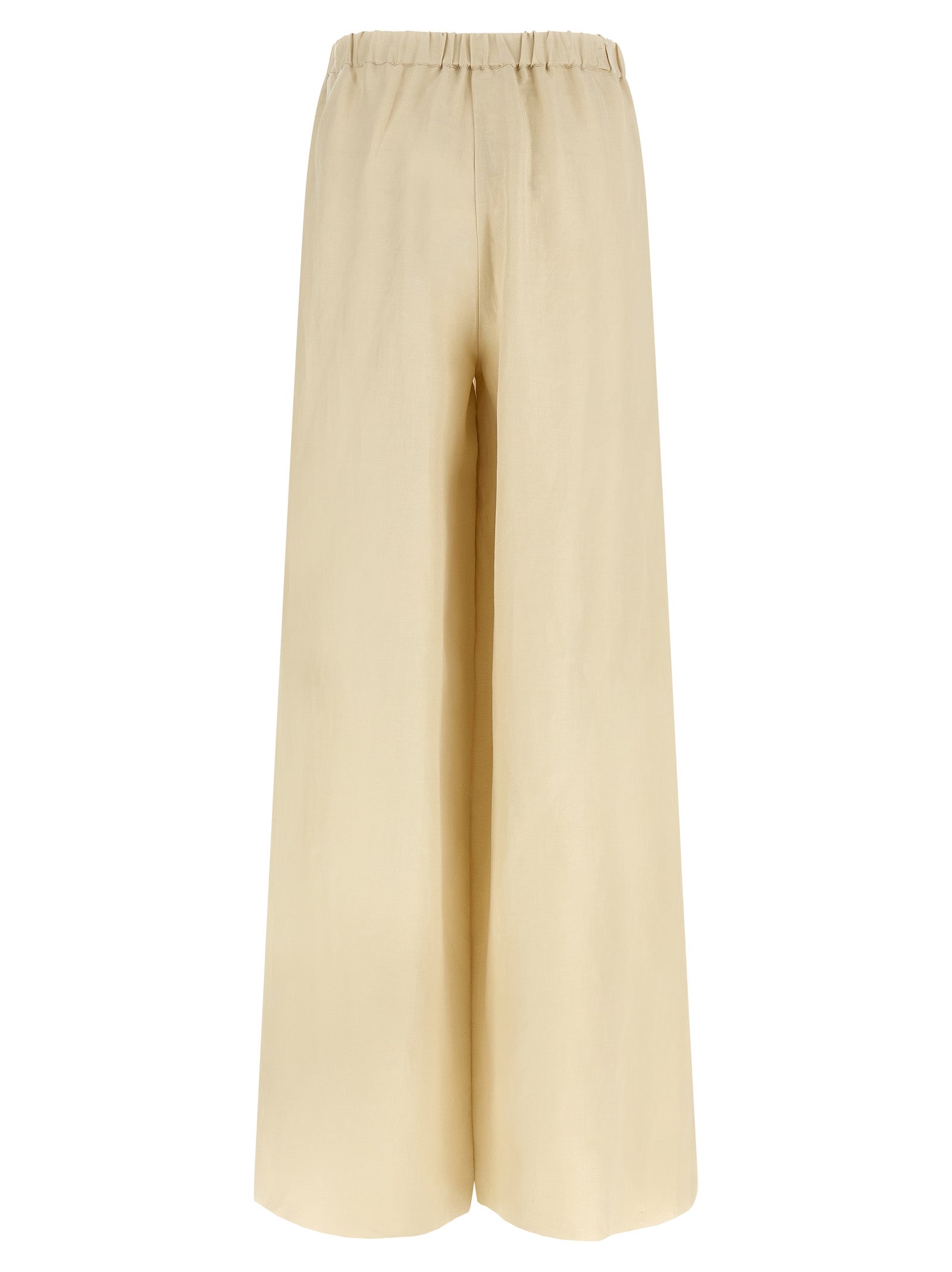 Trousers by Max Mara for women in silk linen twill beige features a artisanal silhouette, showcasing a sophisticated straight-leg & wide with a long and for a artisanal finish.