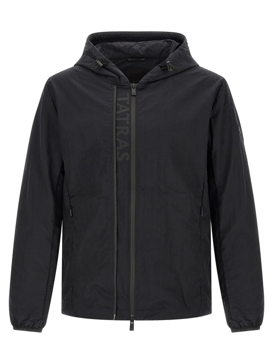 Hooded Windbreaker Jacket by Tatras for men in nylon blue & print features an stylish silhouette, showcasing a sophisticated hooded neckline and performance-driven pockets, hooded & windproof for a premium, stylish look.