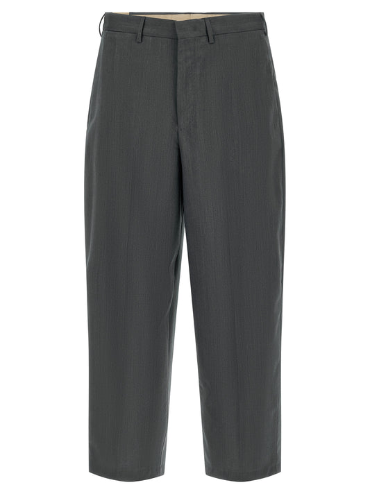 Trousers by PT Torino for men in virgin wool gray features a artisanal silhouette, showcasing a sophisticated straight-leg with a long and for a artisanal finish.