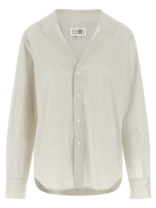 Blouse by MM6 Maison Margiela for women in cotton gray, pearl, white, signature & striped showcases a sharp silhouette, elegantly detailed with a sharp and sharp .