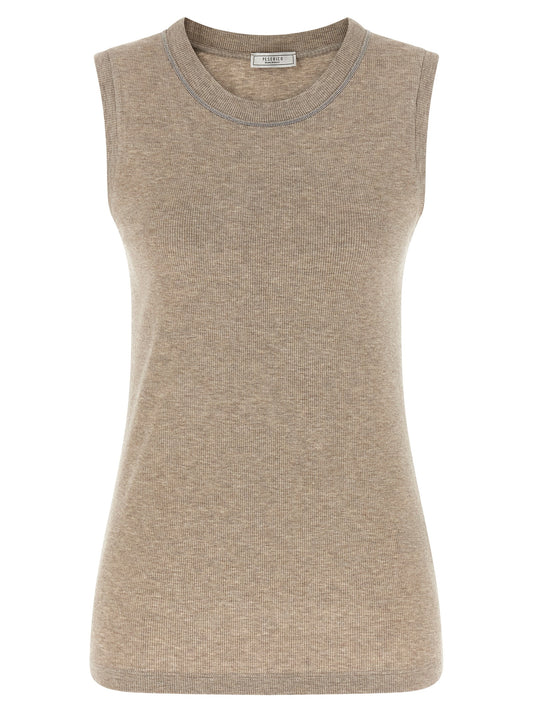 Peserico Beige Viscose Sleeveles T-Shirt