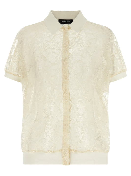 Cardigan by Fabiana Filippi for women in cotton & silk beige & transparent showcases a luxurious silhouette, meticulously detailed with a sophisticated shirt-collar neckline and for a refined finish.