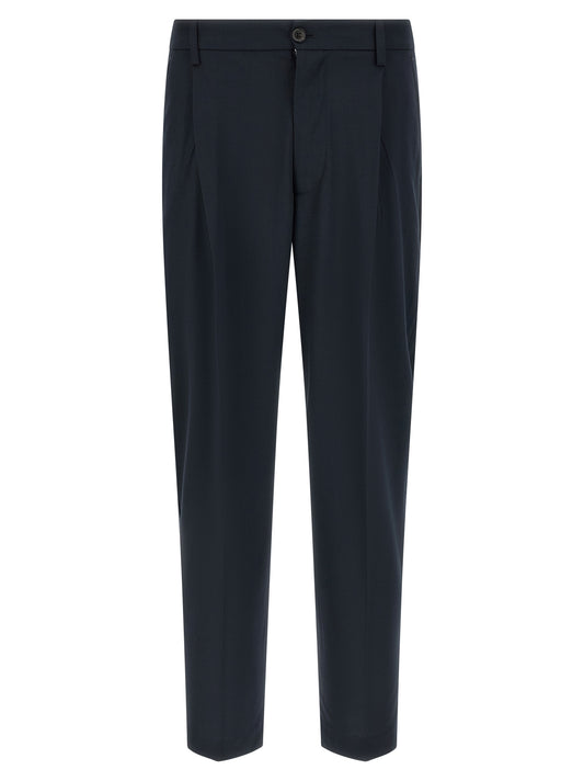 Casual Pants by Department 5 for men in stretch polyester & viscose blue features an sartorial wide and long with a cut for a sartorial finish.