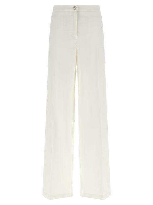 Trousers by PINKO for women in linen & viscose white features a tailored silhouette with a tailored straight & wide, defined by its long and a sophisticated .