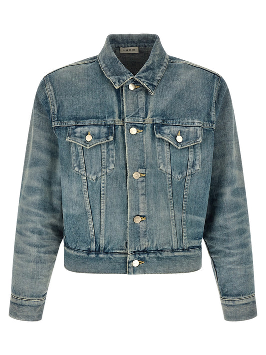 Trucker Jacket by Fear Of God for men in cotton denim light-blue features an contemporary silhouette, showcasing a sophisticated shirt-collar neckline and contemporary pockets for a truly refined look.