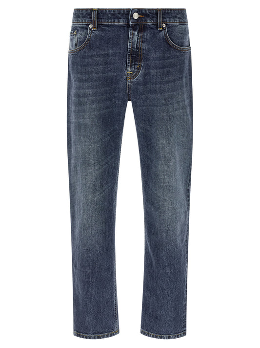 Jeans by Department 5 for men in stretch denim cotton blue features an refined tailoring silhouette, showcasing a premium straight-leg & regular-fit with a and long cut for a refined tailoring look.