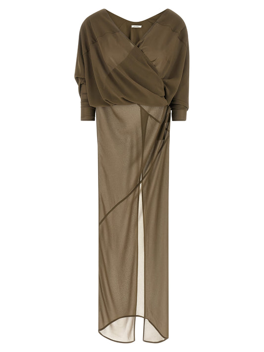 Dress by Entire Studios for women in polyester bicolour, green & transparent features an magnificent silhouette, artfully detailed with a magnificent v-neck split neckline and long-sleeve that flows into an magnificent long.