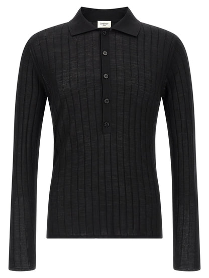 Saint Laurent Black Wool Polo Shirt