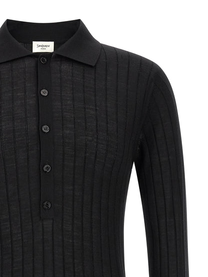 Saint Laurent Black Wool Polo Shirt