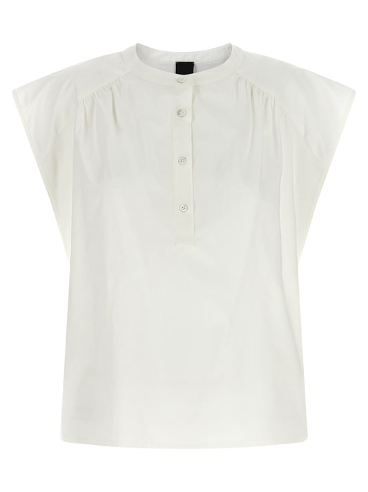 Blouse by PINKO for women in cotton pearl & white showcases a sleek silhouette, elegantly detailed with a sleek crew neckline and for a sleek finish.