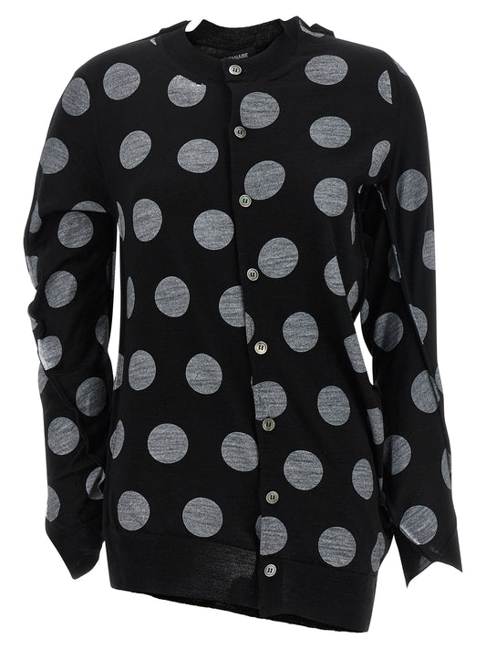 Cardigan by Junya Watanabe for women in wool bicolour, black, white & dots features a nuanced silhouette with a refined and nuanced detailing for a sophisticated look.