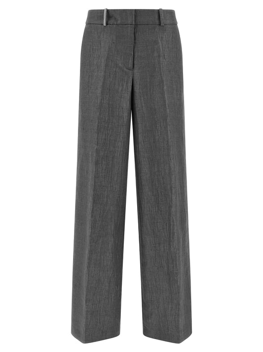 Casual Pants by Peserico for women in polyamide & linen gray features an sartorial straight-leg & wide and long with a cut for a sartorial finish.
