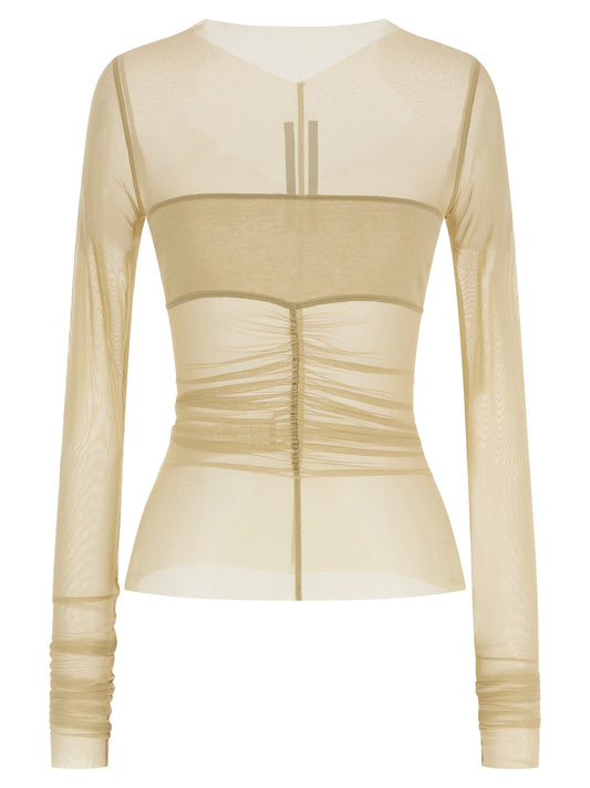 Rick Owens Women's Long-Sleeve Boat Neck Stretch Cotton & Nylon Shirt - Beige Transparent
