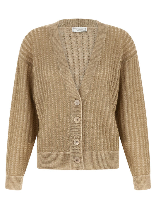 Cardigan by Peserico for women in virgin alpaca wool polyester & polyamide beige features an impeccable silhouette, showcasing a sophisticated v-neck neckline and long-sleeve detail for a truly impeccable finish.