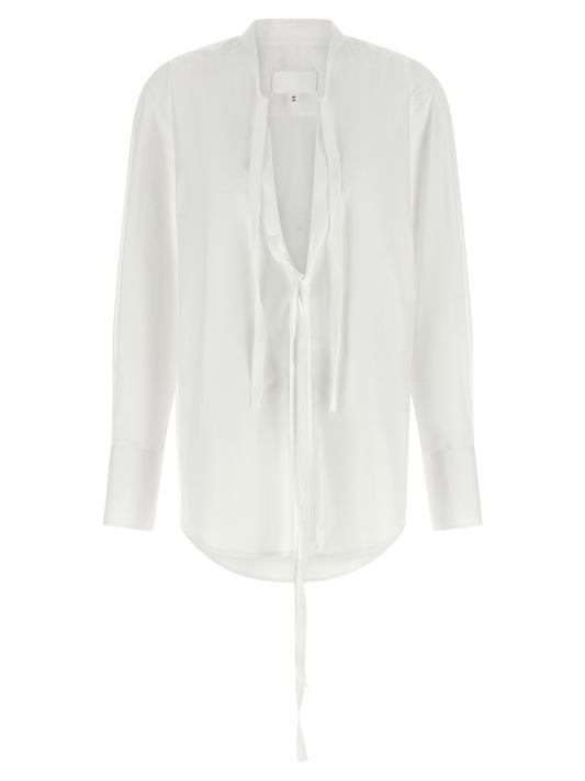 Blouse by Maison Margiela for women in cotton white & signature showcases a sleek silhouette, elegantly detailed with a sleek v-neck neckline and for a sleek finish.