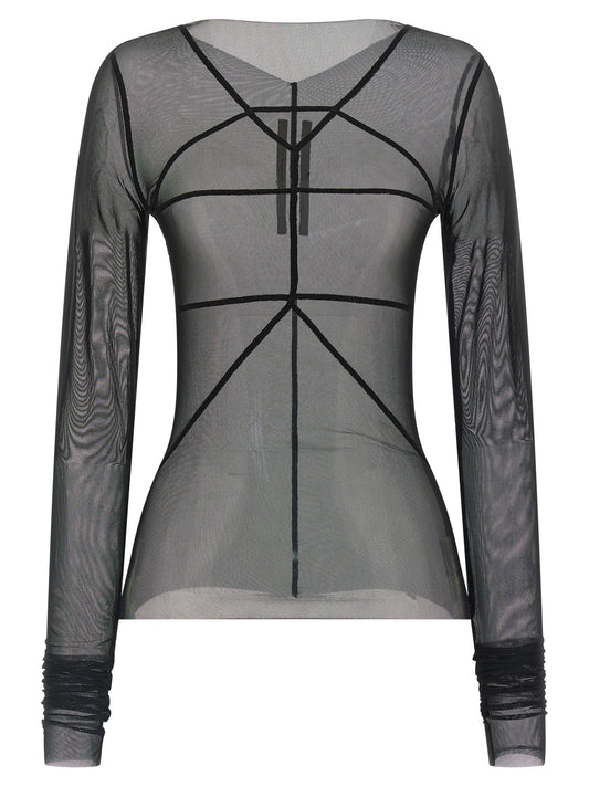 Cardigan by Rick Owens for women in stretch nylon black & transparent showcases a luxurious silhouette, meticulously detailed with a sophisticated asymmetric neckline and long-sleeve for a refined finish.