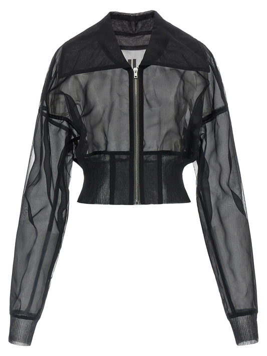 Bomber Jacket by Rick Owens for women in nylon black & transparent features an on trend silhouette, showcasing refined and a sophisticated for a truly on trend finish.